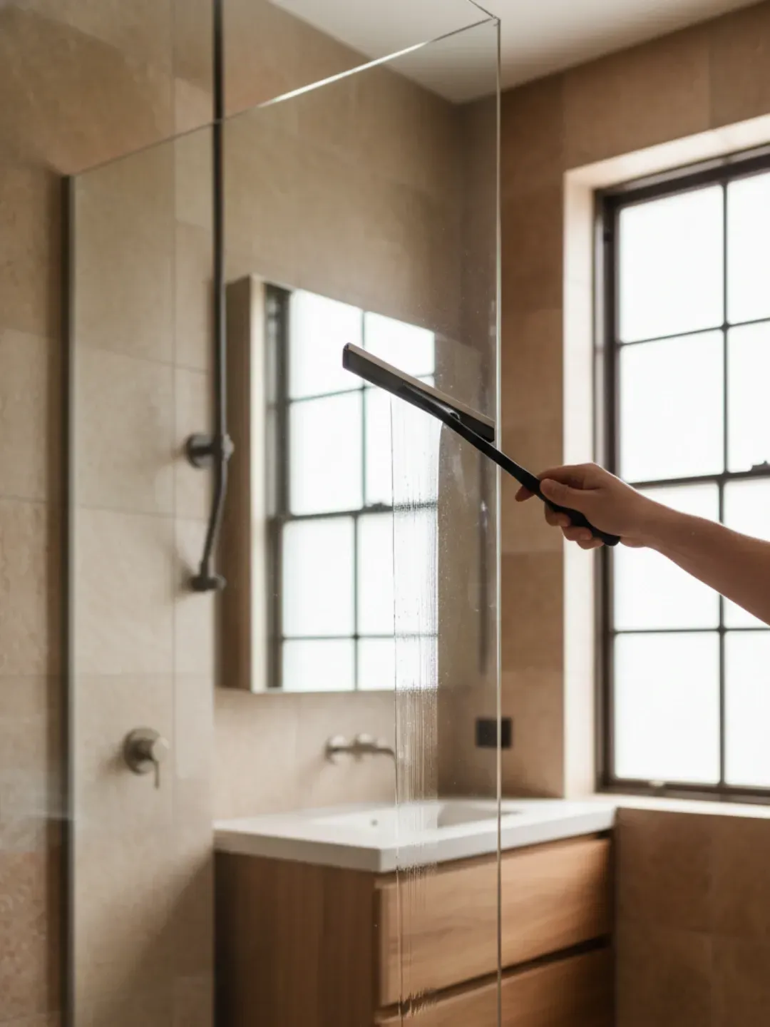 Premier glass solutions in west end woolstore bathroom with frameless shower screen and modern finishes